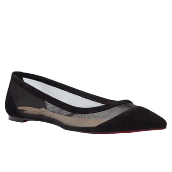 Christian Louboutin Galativi Suede Mesh Pointed Toe Flats Black Size 37 - Picture 5 of 13